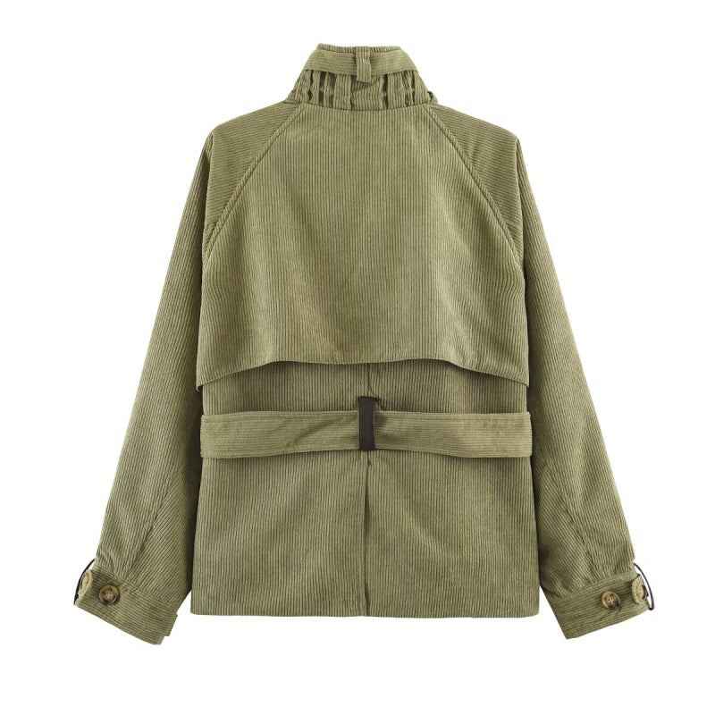 Army Green Buttoned Belted Vintage Workwear Jacket