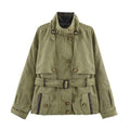 Army Green Buttoned Belted Vintage Workwear Jacket