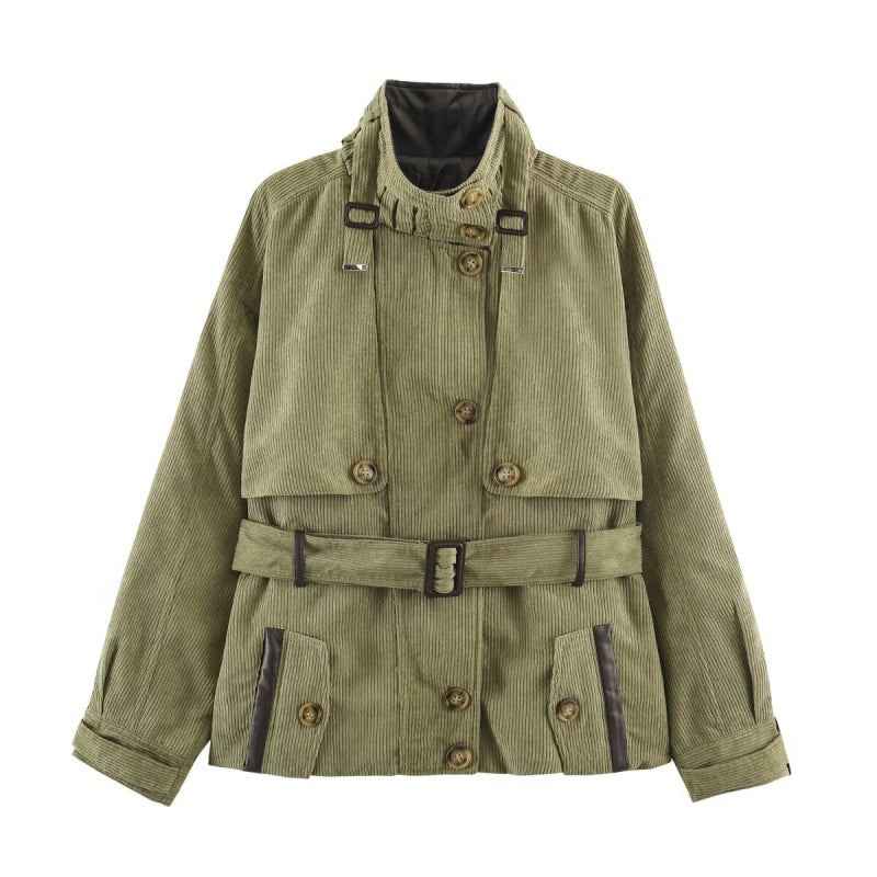 Army Green Buttoned Belted Vintage Workwear Jacket